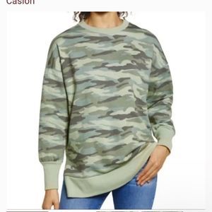Caslon Womens Long Sleeve Crew Neck Fleece Sweatshirt Green Spring Camo